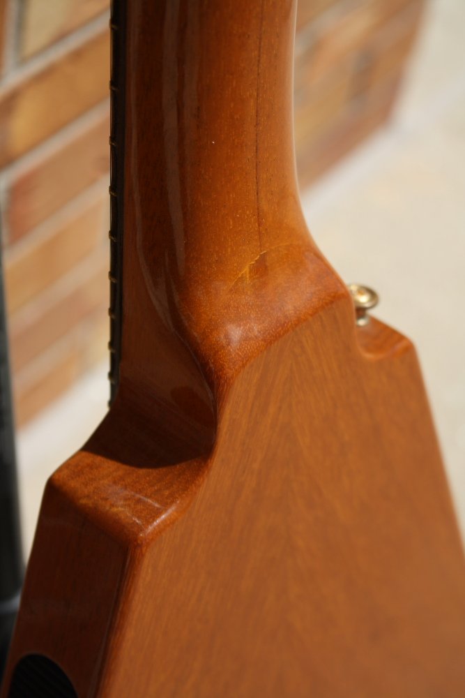 Neck joint detail of the 2011 split-headstock Flying V