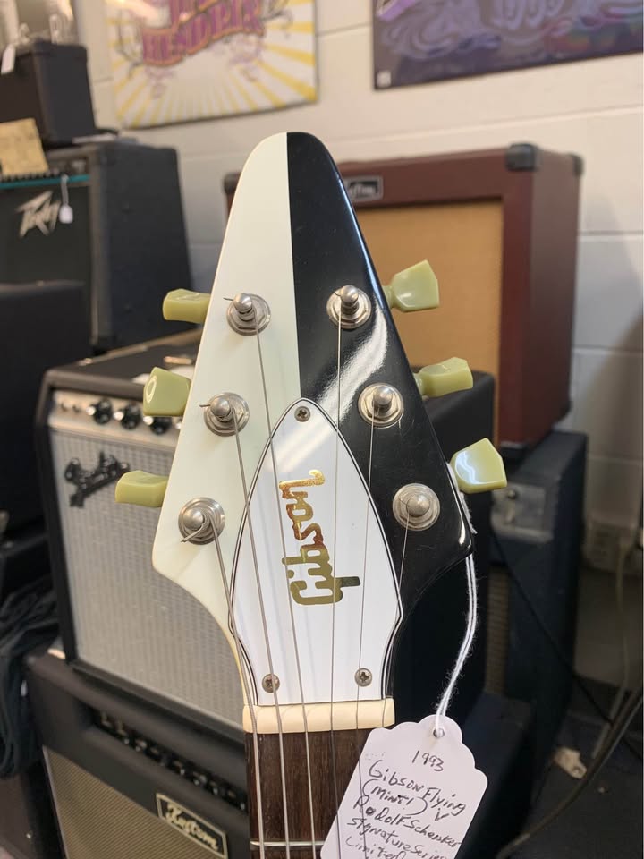 Front of the split-color headstock on the second guitar