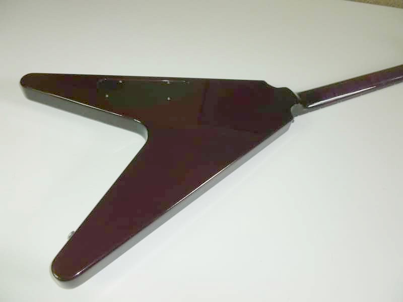 Back view of the purple quilt-top Flying V